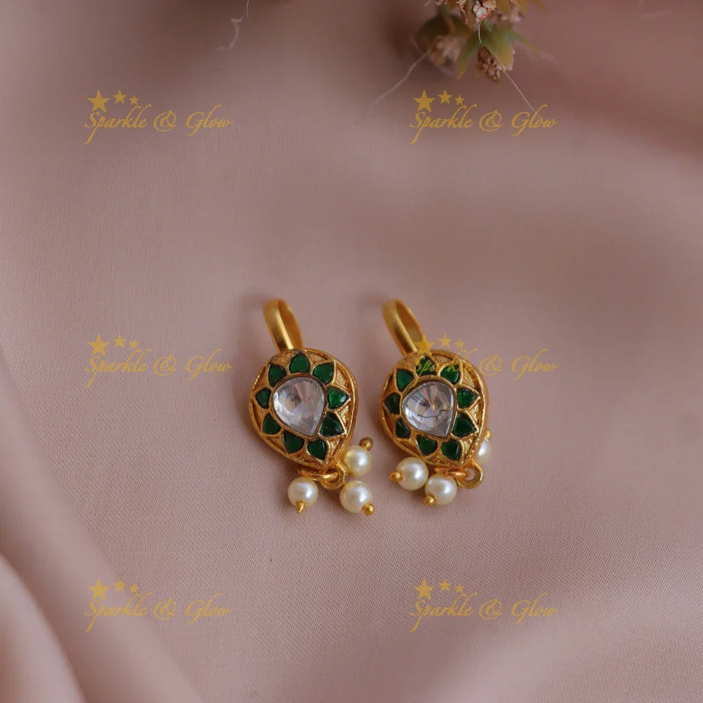 Statement Jadau Teardrop Bugadi Earrings with Kundan and Pearl Drops - Sparkle and Glow