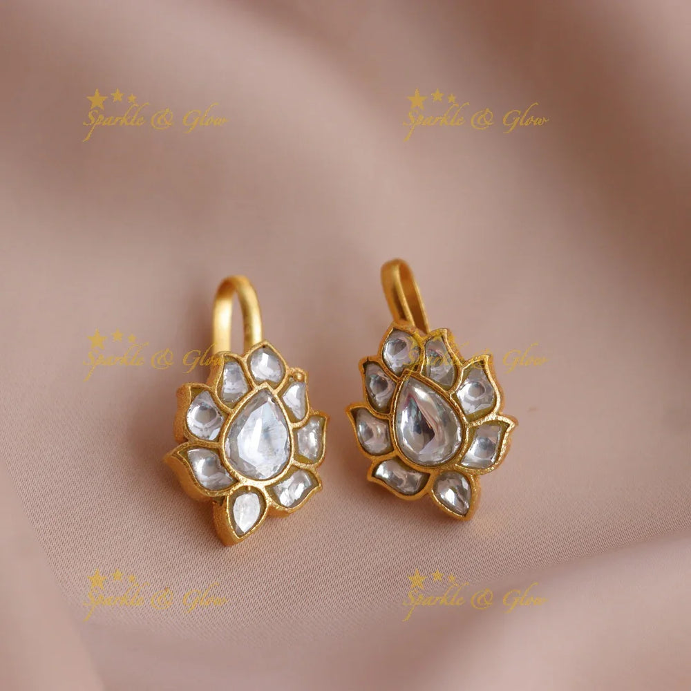 Statement Jadau Lotus Meenakari Bugadi Earrings with Kundan Center - Sparkle and Glow