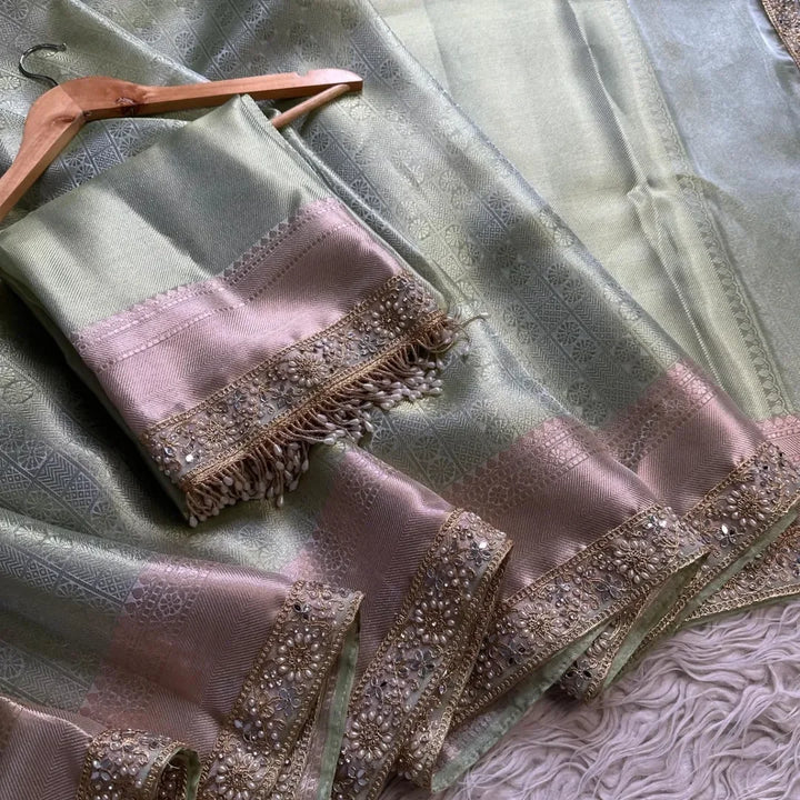 Gracious Banarasi Kanjivaram bridal katan brocade silk saree - Sparkle and Glow