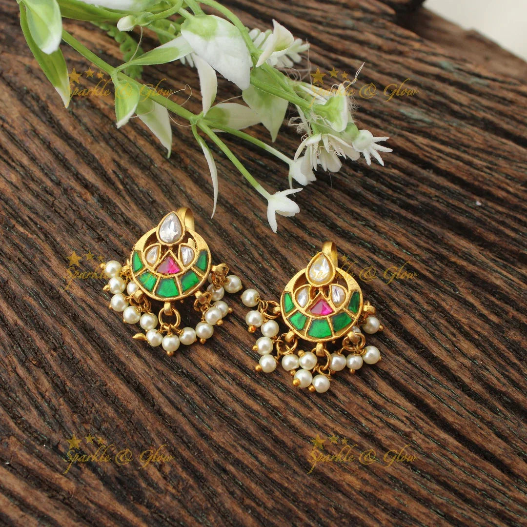 Half Moon Kundan Bugadi with Pearl Drops