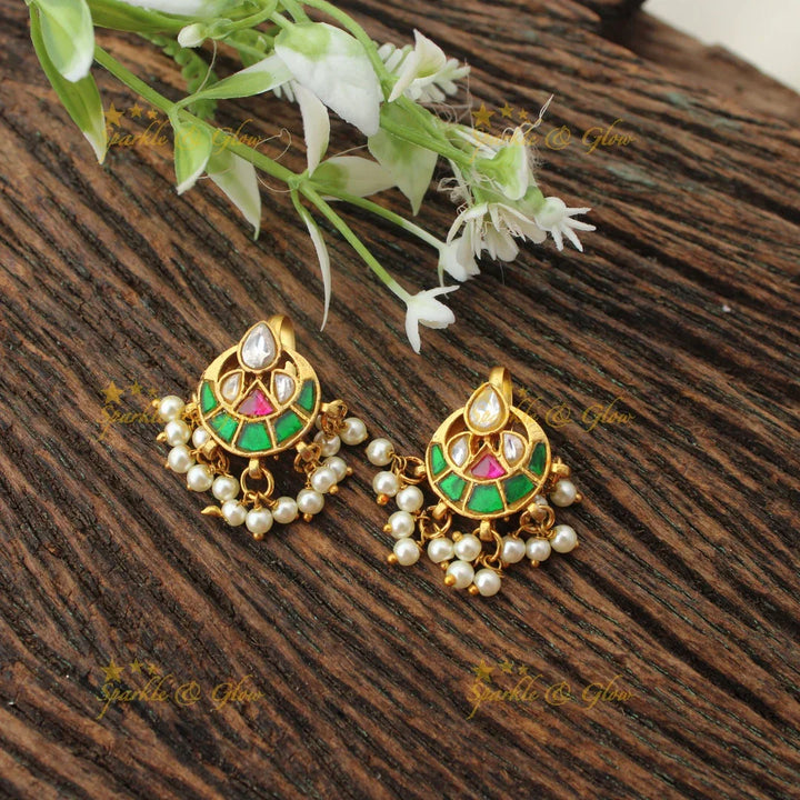 Half Moon Kundan Bugadi with Pearl Drops