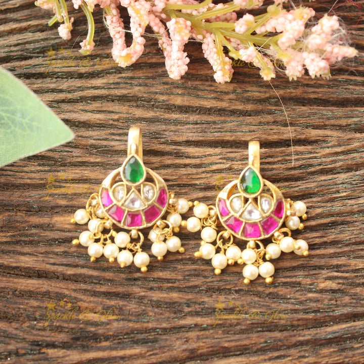 Half Moon Kundan Bugadi with Pearl Drops