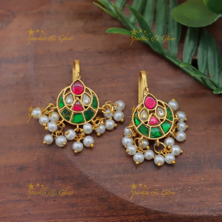 Half Moon Kundan Bugadi with Pearl Drops