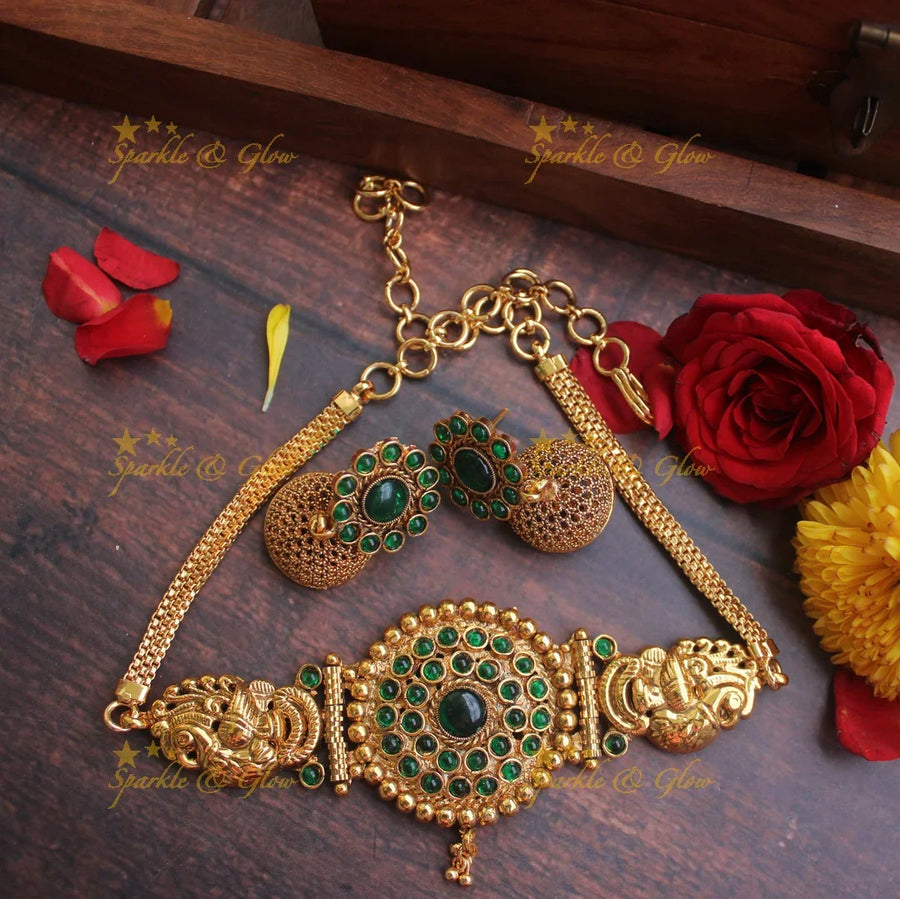 Handmade kemp peacock choker - Green - Sparkle and Glow