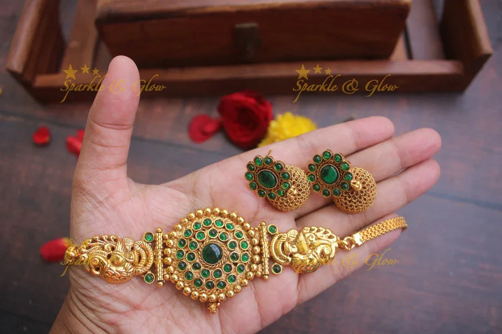 Handmade kemp peacock choker - Green - Sparkle and Glow