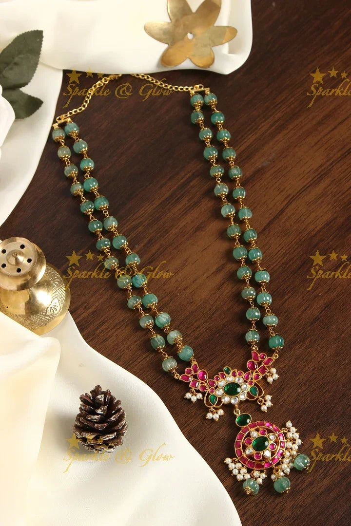 Jadau kundan coin deisgn pendent chain - Green - PREORDER - TAKES 20-30 DAYS TO MAKE ONCE ORDER IS PLACED, CANCELLATION NOT ALLOWED - Sparkle and Glow