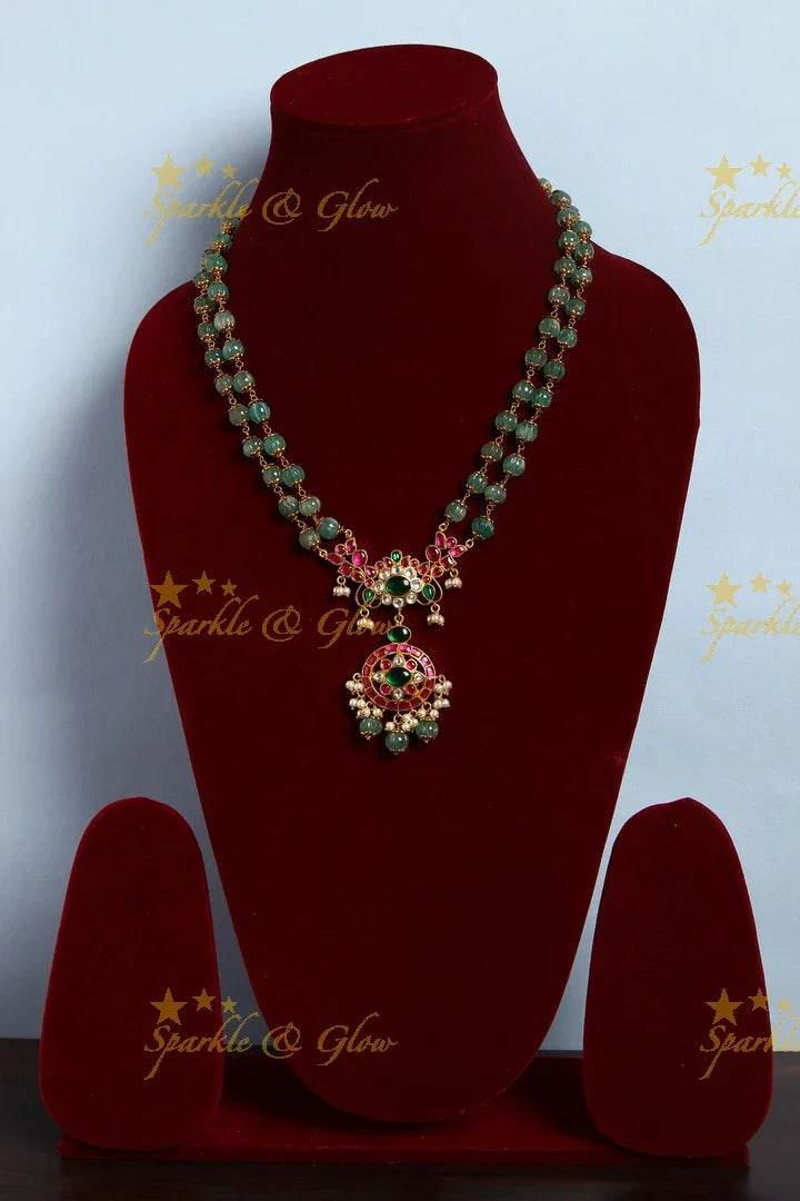 Jadau kundan coin deisgn pendent chain - Green - PREORDER - TAKES 20-30 DAYS TO MAKE ONCE ORDER IS PLACED, CANCELLATION NOT ALLOWED - Sparkle and Glow