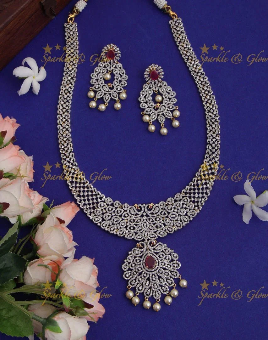GJ polish Exclusive American Daimond Peacock design long necklace - Green - Sparkle and Glow