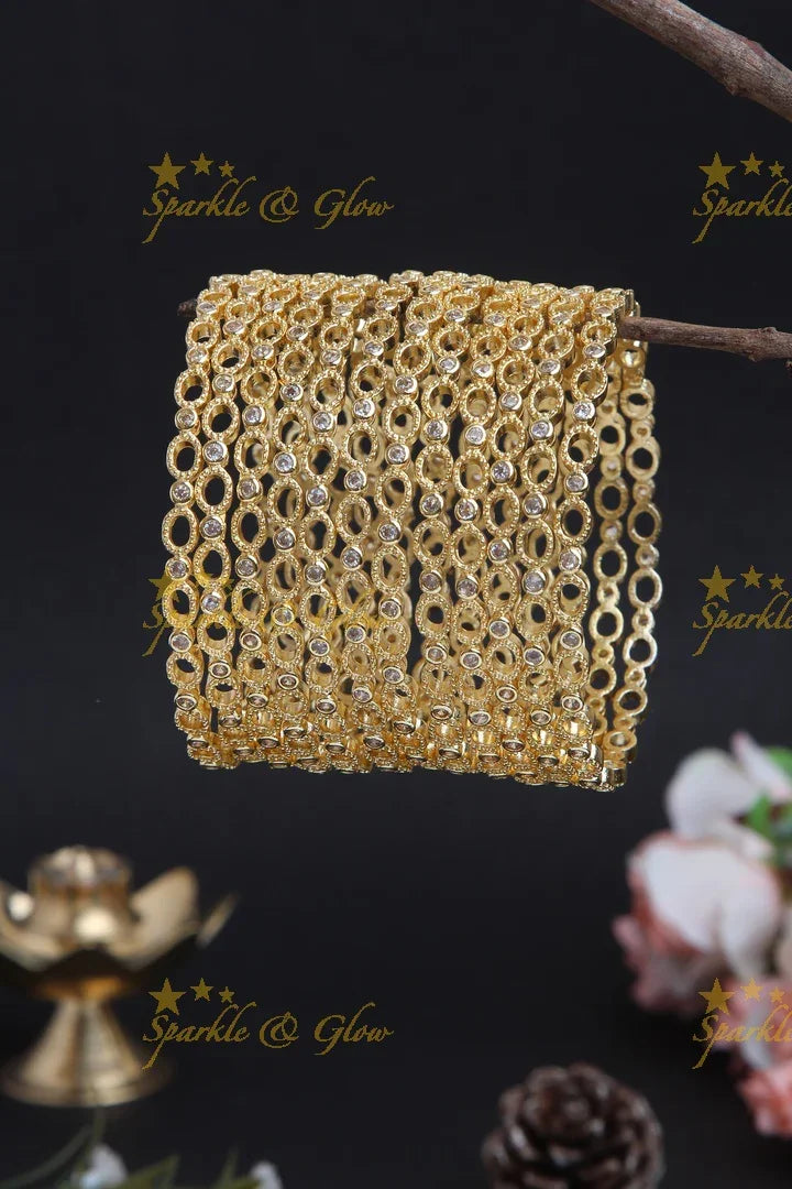 Gold stone bangles set of 12 - Sparkle and Glow