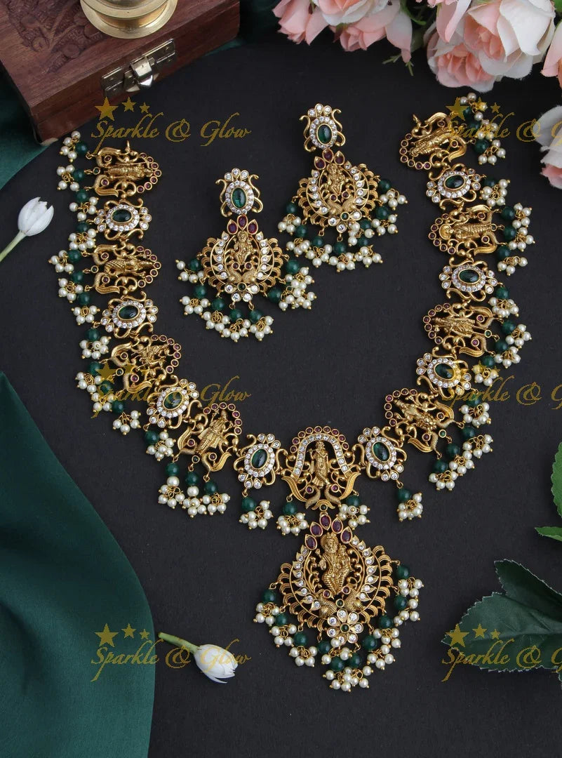 Gold alike Dashavatharam Kemp and CZ Stone Necklace - Sparkle and Glow