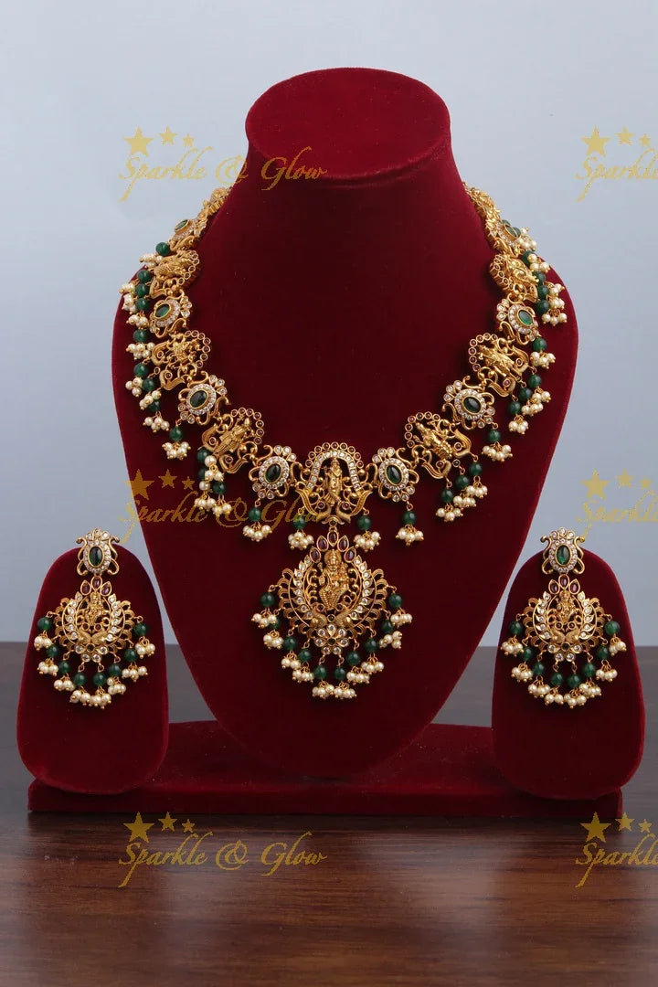 Gold alike Dashavatharam Kemp and CZ Stone Necklace - Sparkle and Glow