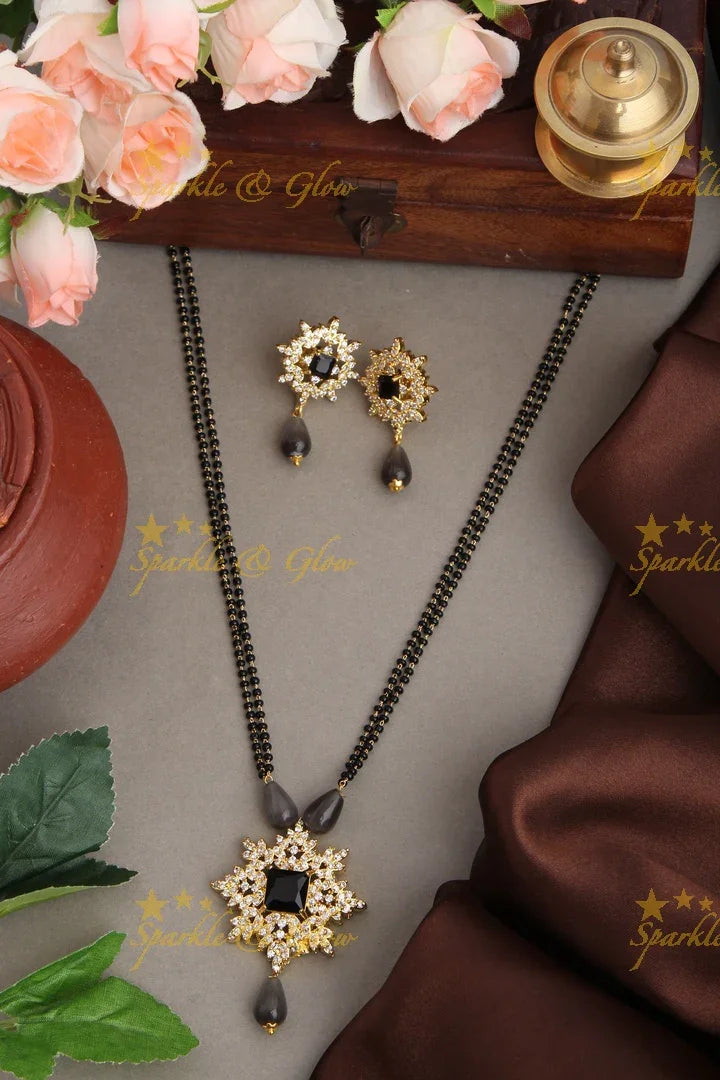 Gold alike black beads chain 18 inches - Black - Sparkle and Glow