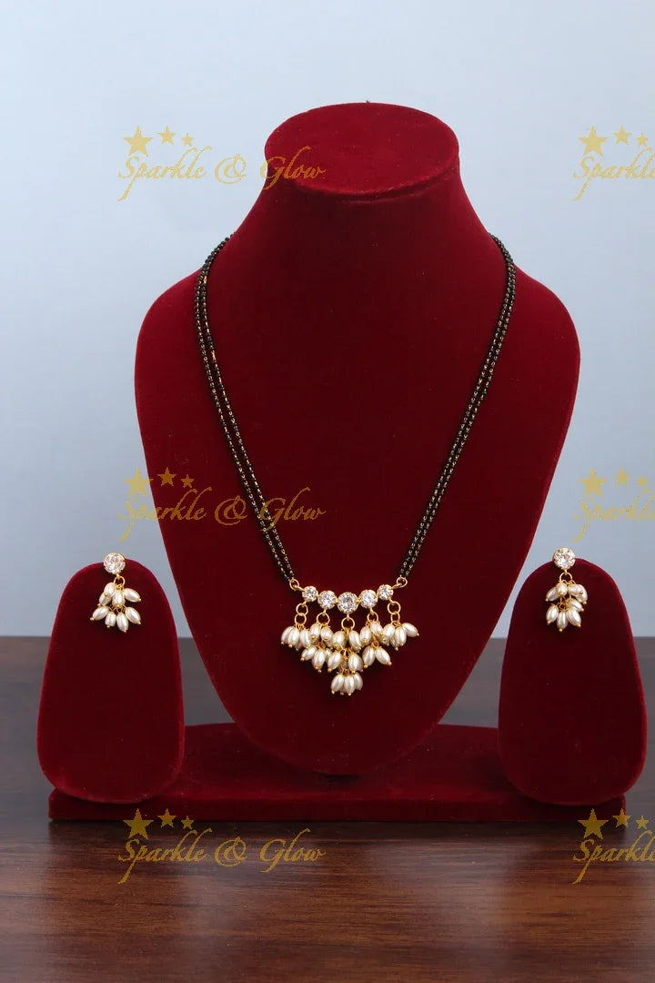 Gold alike black beads pearl pendent chain 18 inches - Sparkle and Glow