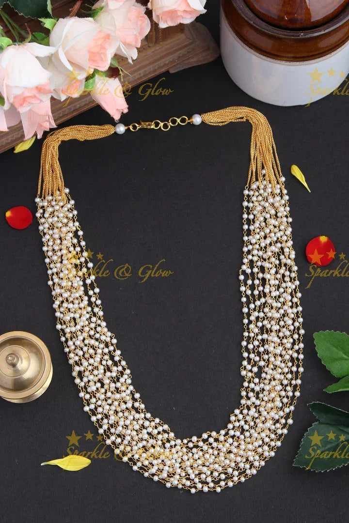 Fifteen Layered Pearl chain 22 inches - Sparkle and Glow