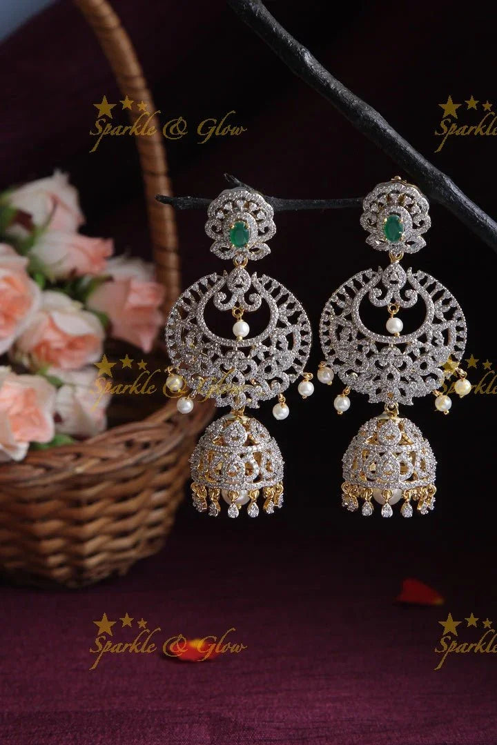 GJ Polish Heavy Bridal Removable Jhumkas - Green - Sparkle and Glow