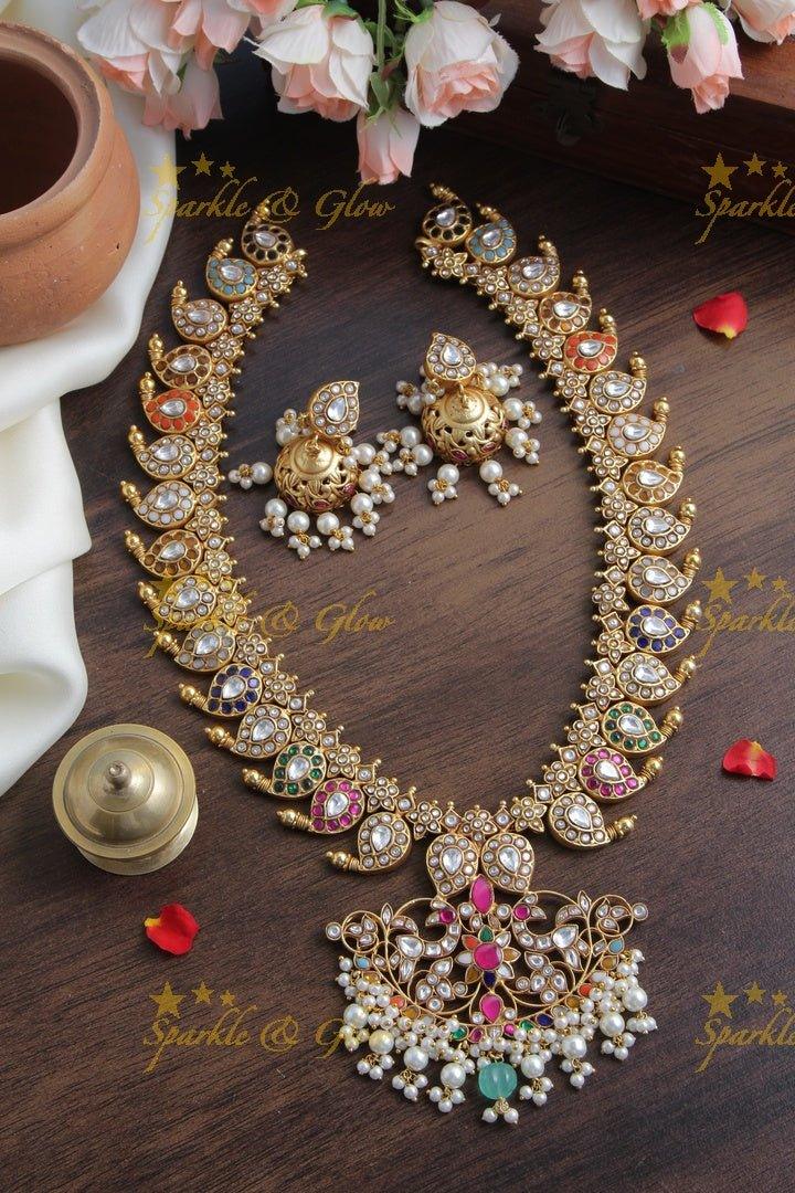 Jadau kundan Mango Haram - Navarathna -- READY TO SHIP - Sparkle and Glow