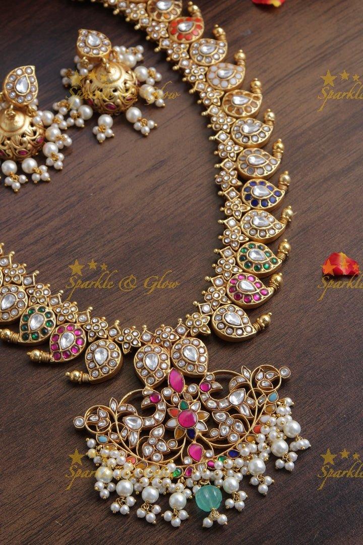 Jadau kundan Mango Haram - Navarathna -- READY TO SHIP - Sparkle and Glow