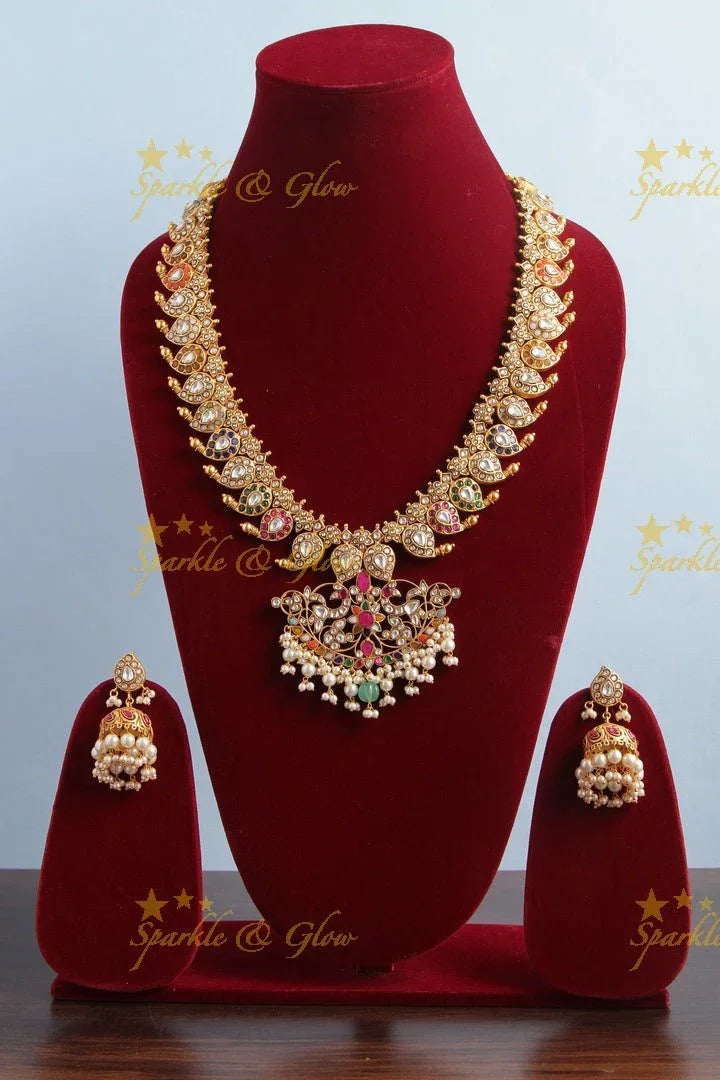 Jadau kundan Mango Haram - Navarathna -- READY TO SHIP - Sparkle and Glow