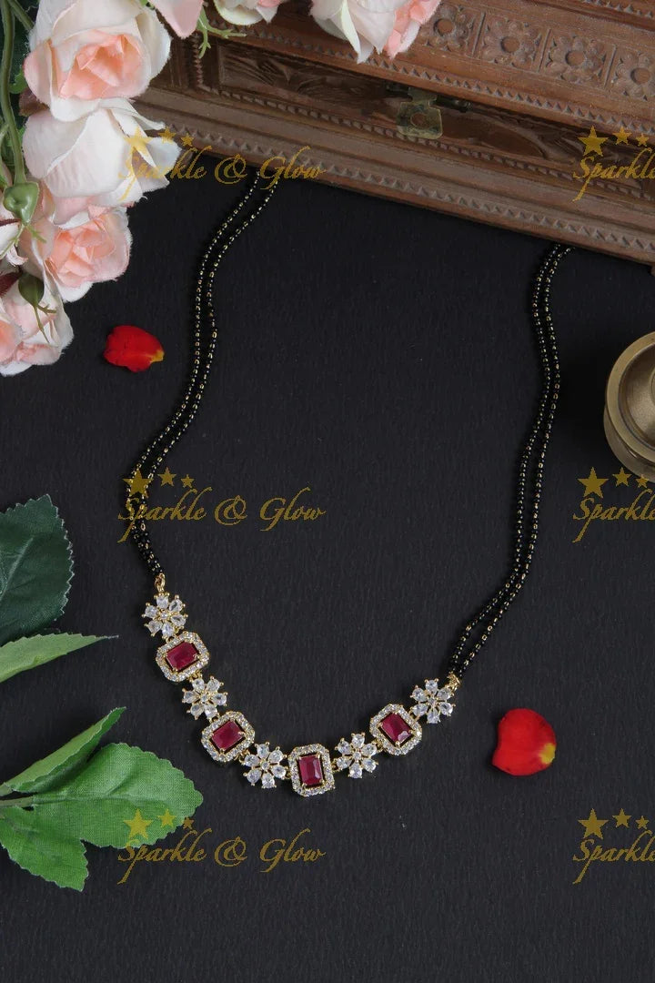Gold black beads Floral chain - 22 inches - Pink - Sparkle and Glow