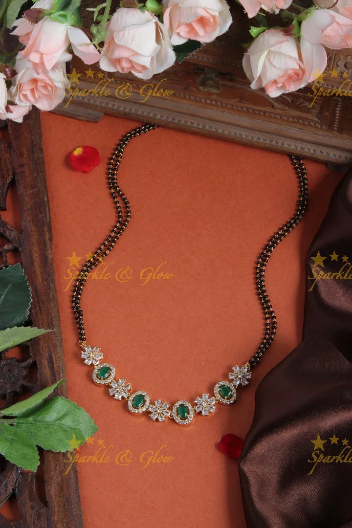 Gold black beads Floral chain - 22 inches - Pink - Sparkle and Glow