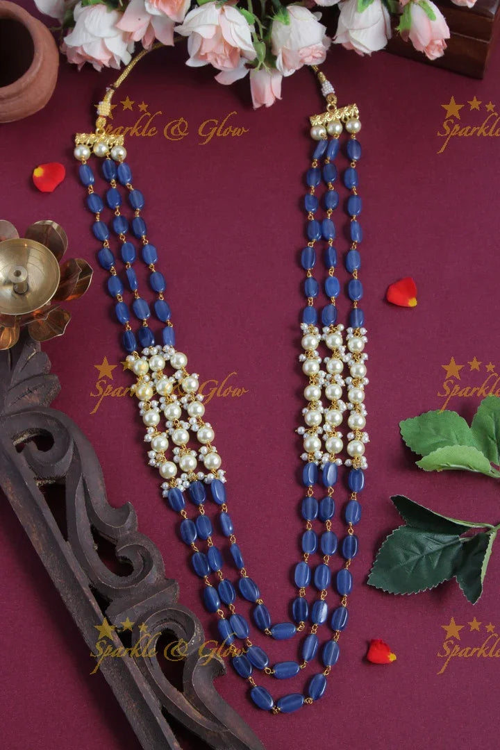 Three Layered Pearl Blue bead Chain - Sparkle and Glow