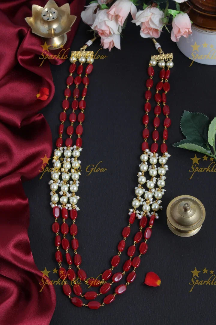 Three Layered Pearl Blue bead Chain - Sparkle and Glow