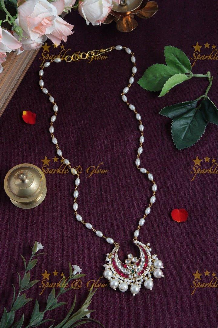 Beautiful Half Moon Pendent Pearl chain with Pearls - Sparkle and Glow