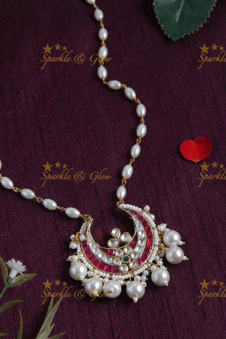 Beautiful Half Moon Pendent Pearl chain with Pearls - Sparkle and Glow