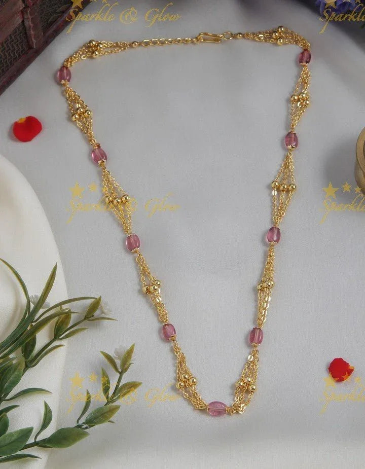 Gold alike long beads necklace - Green, 18 inches - Sparkle and Glow