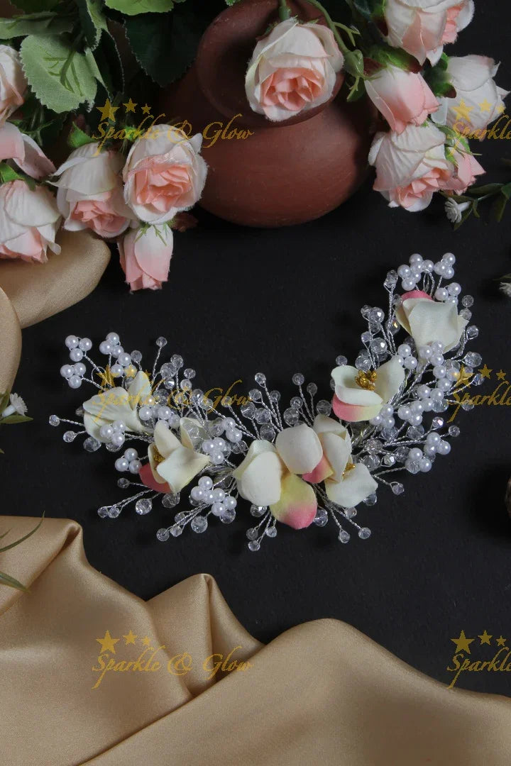 Beautiful Floral Pearl Tranparent Hair Veena, Gajra - Sparkle and Glow