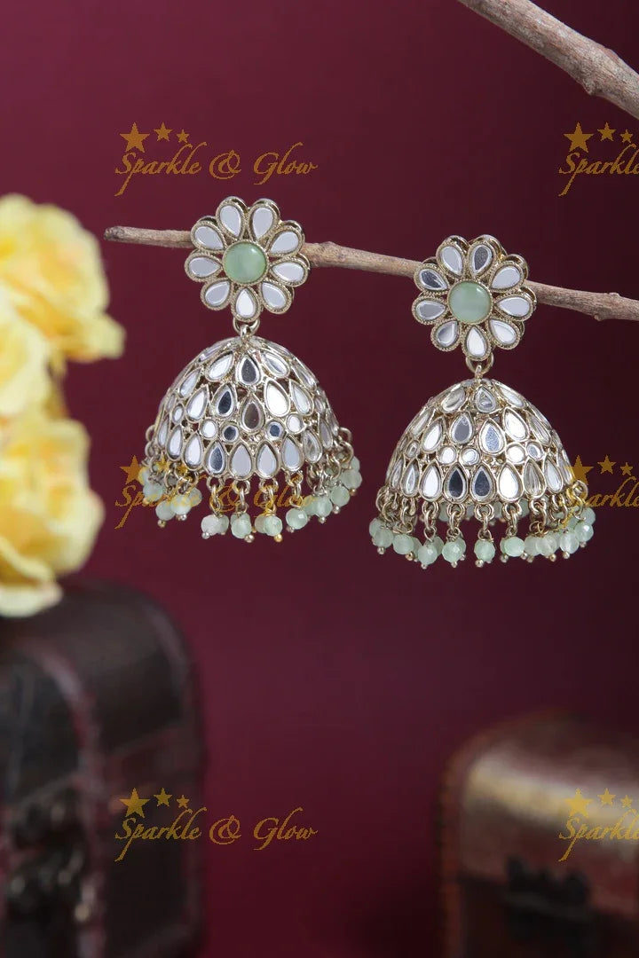 Beautiful Floral Studded Antique Jhumkas - Sparkle and Glow