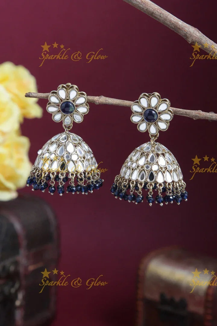 Beautiful Floral Studded Antique Jhumkas - Sparkle and Glow