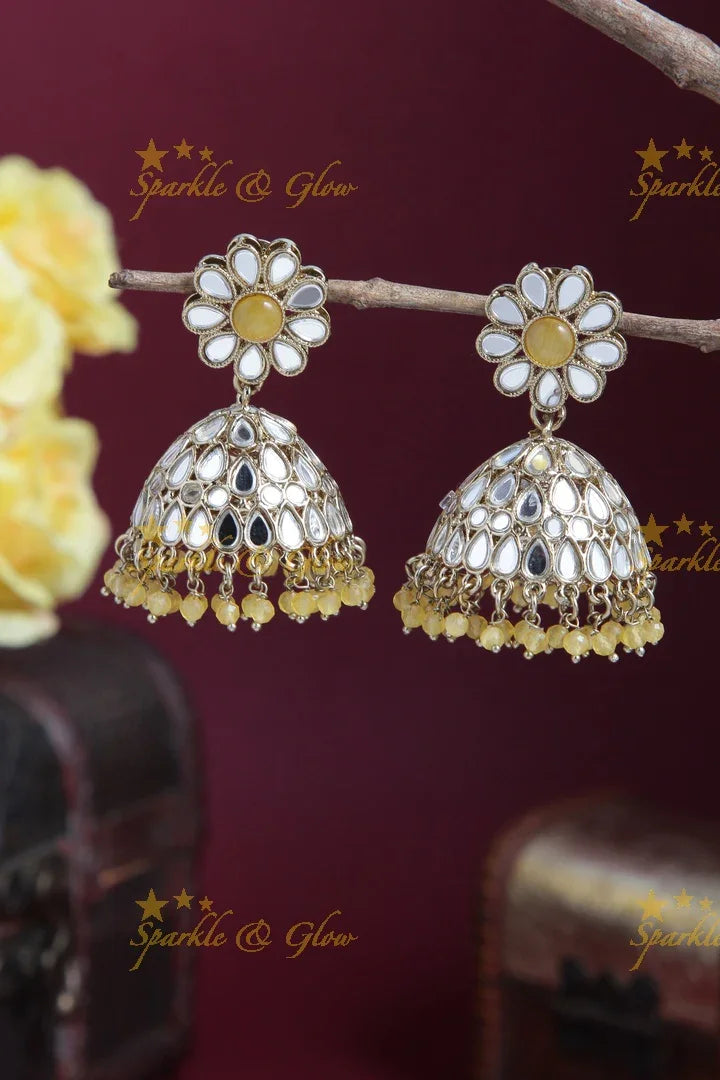 Beautiful Floral Studded Antique Jhumkas - Sparkle and Glow