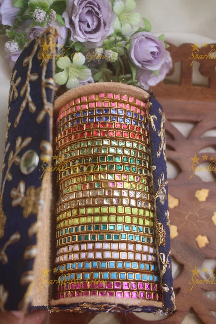 Kundan stone square shaped silk thread bangles one dozen for return gifts - Sparkle and Glow