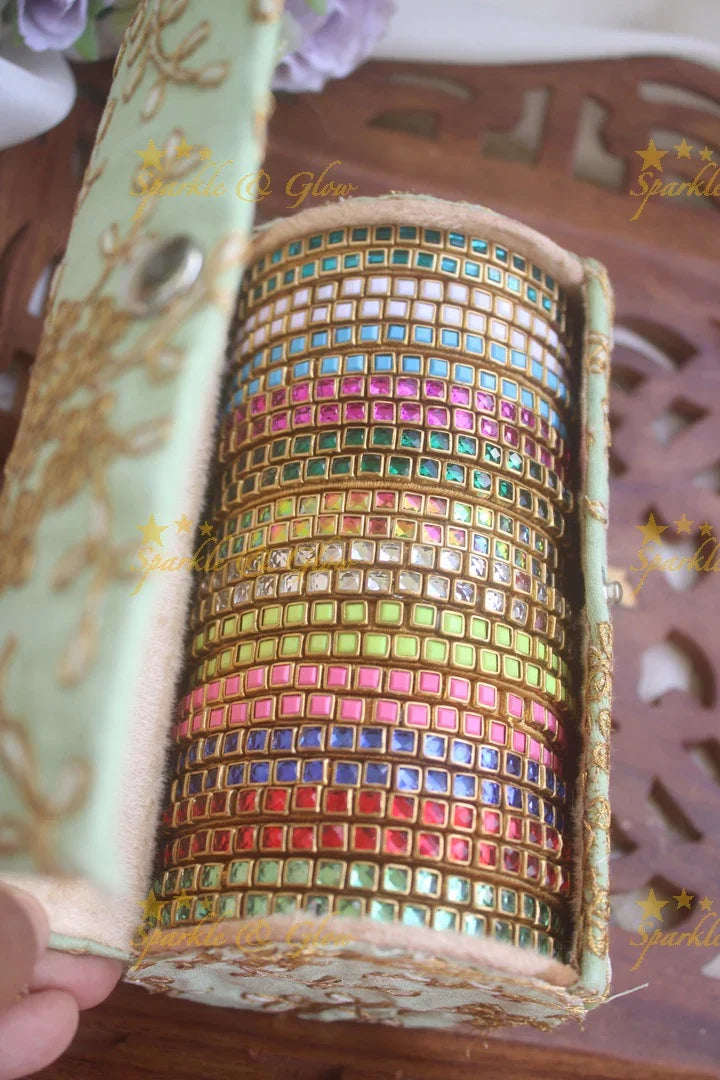 Kundan stone square shaped silk thread bangles one dozen for return gifts - Sparkle and Glow