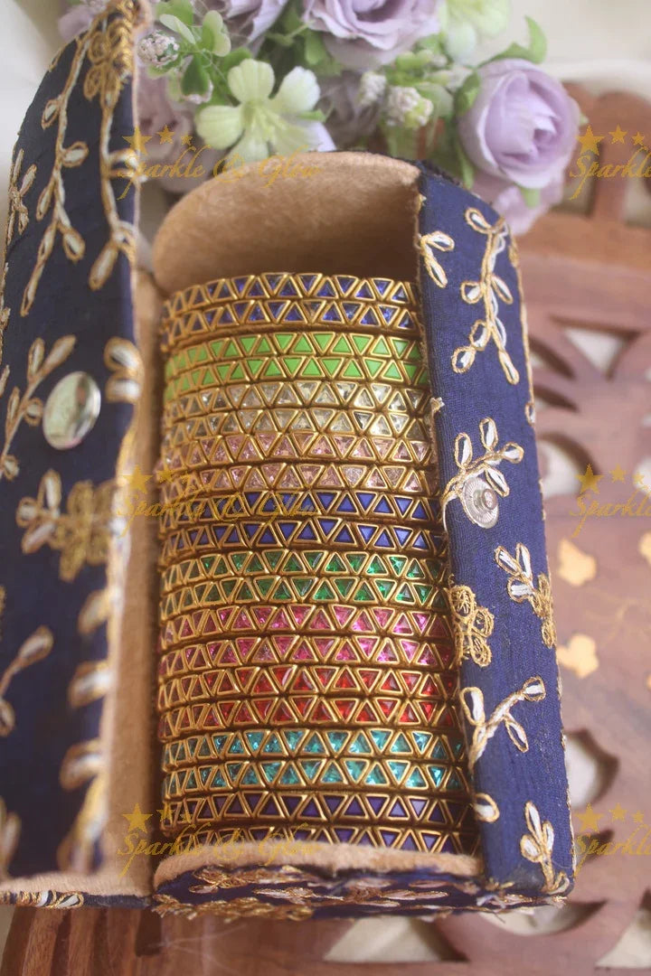 Kundan stone traingle shaped silk thread bangles one dozen for return gifts - Sparkle and Glow
