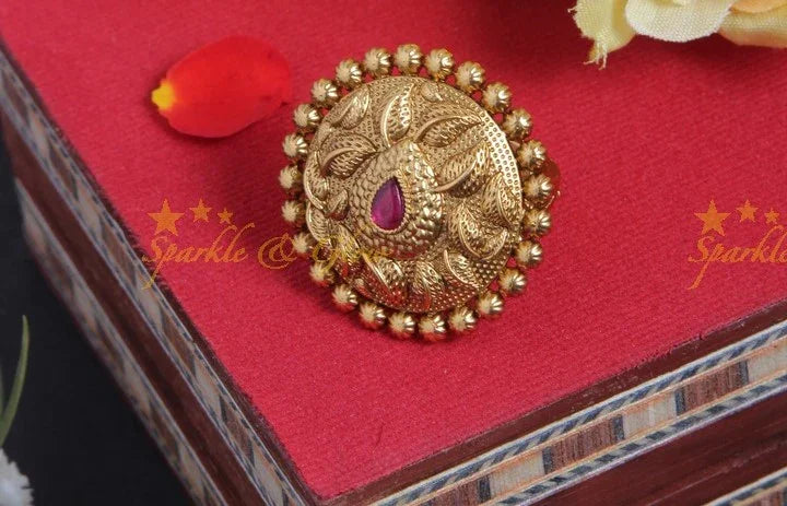Beautiful gold beads leaf design finger ring - Sparkle and Glow