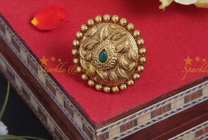 Beautiful gold beads leaf design finger ring - Sparkle and Glow