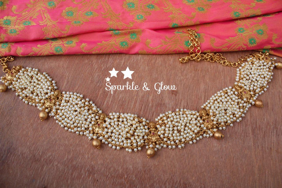 Pearl cluster lakshmi hip chain - Sparkle and Glow
