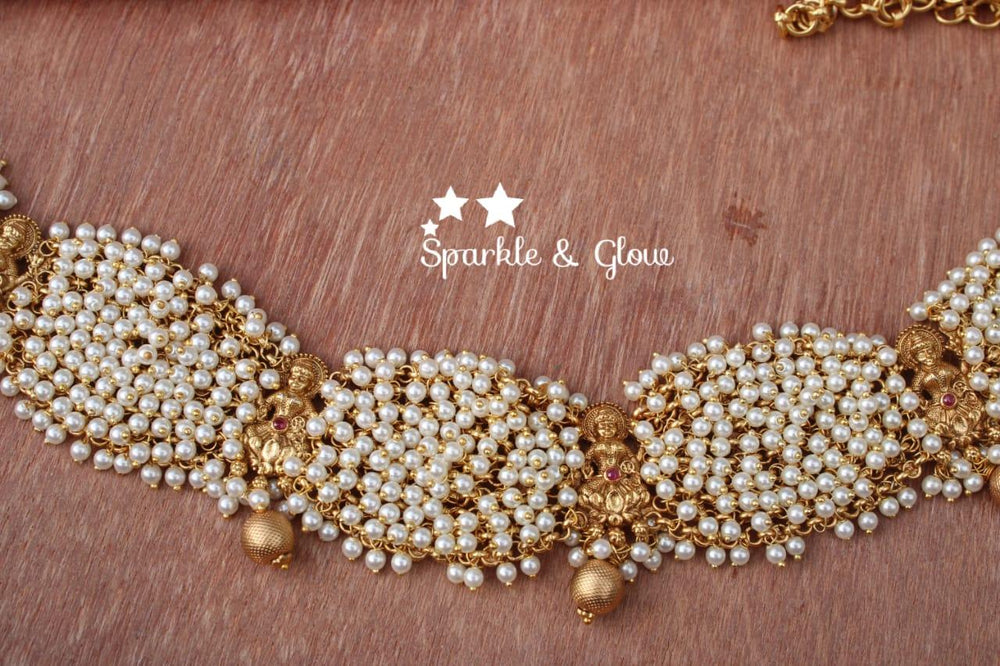 Pearl cluster lakshmi hip chain - Sparkle and Glow