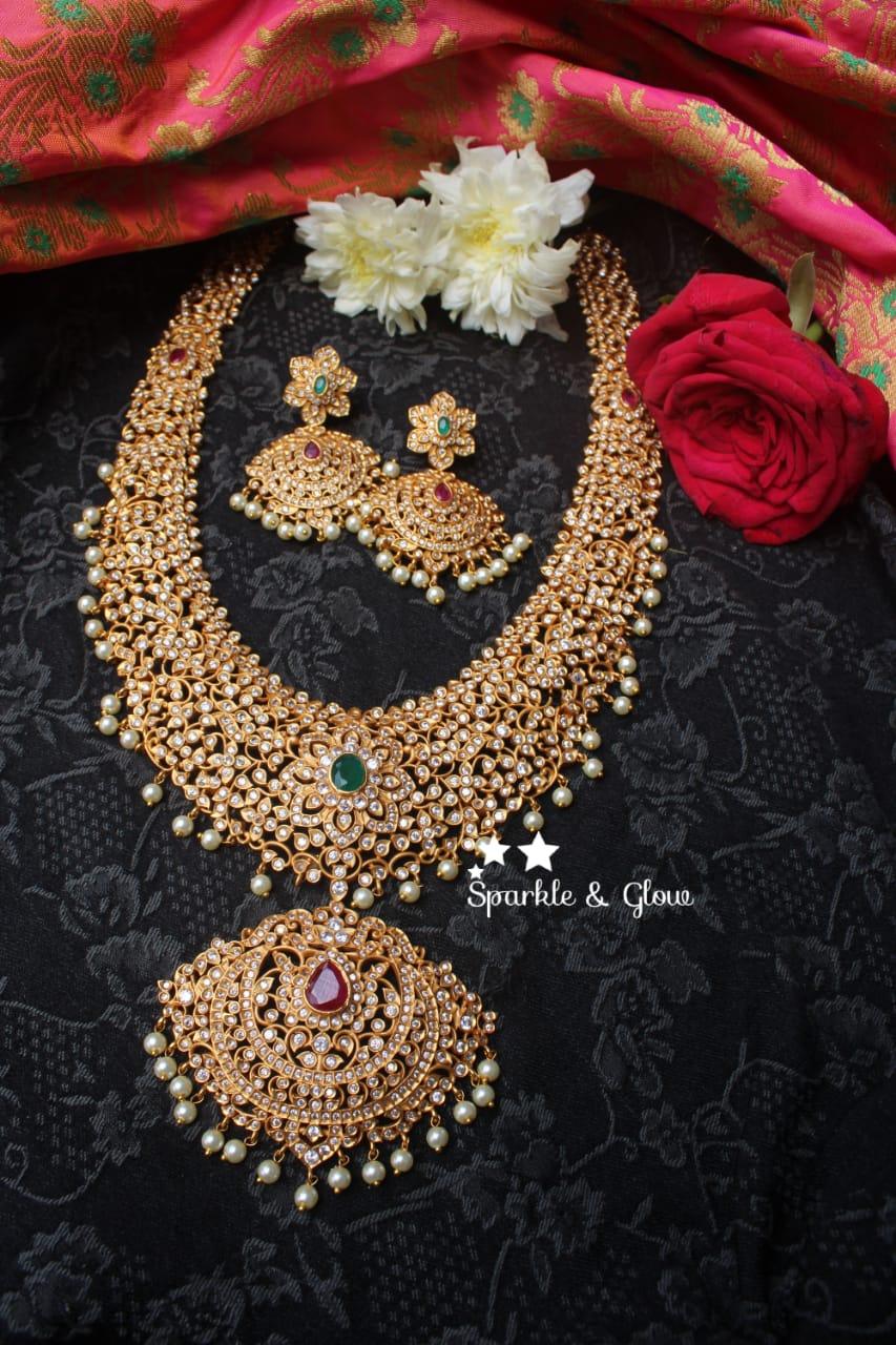 Premium quality matte grand CZ stones haram - Sparkle and Glow