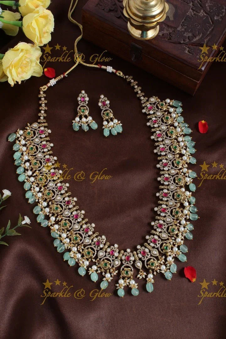 Antique floral long victorian necklace - Sparkle and Glow