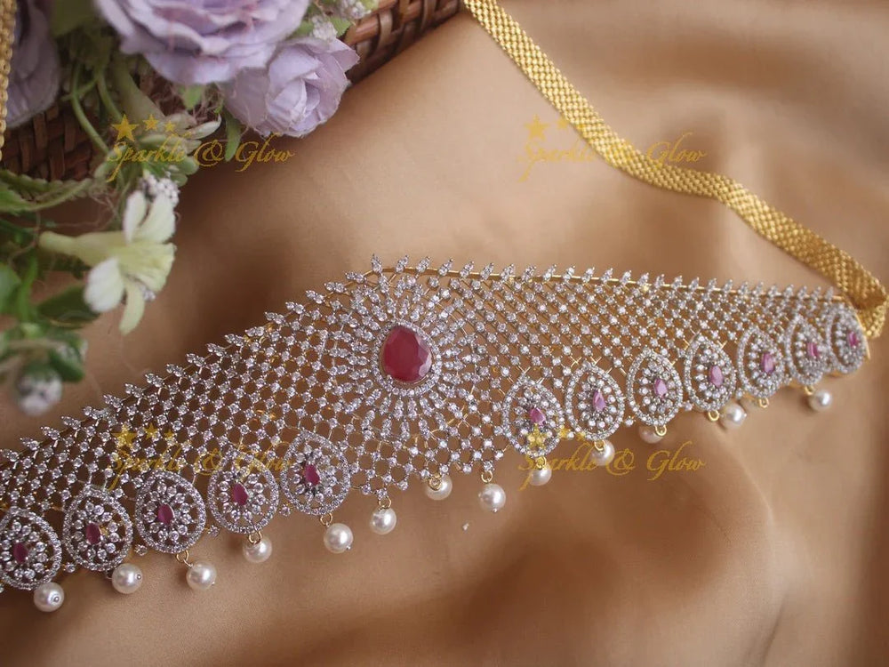 Beautiful GJ polish floral oval design pearl hipchain - Pink - Sparkle and Glow