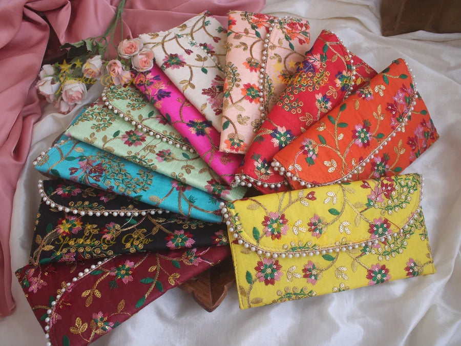 Embroiderd 9.5*4.5 inch clutch return gifts - Sparkle and Glow
