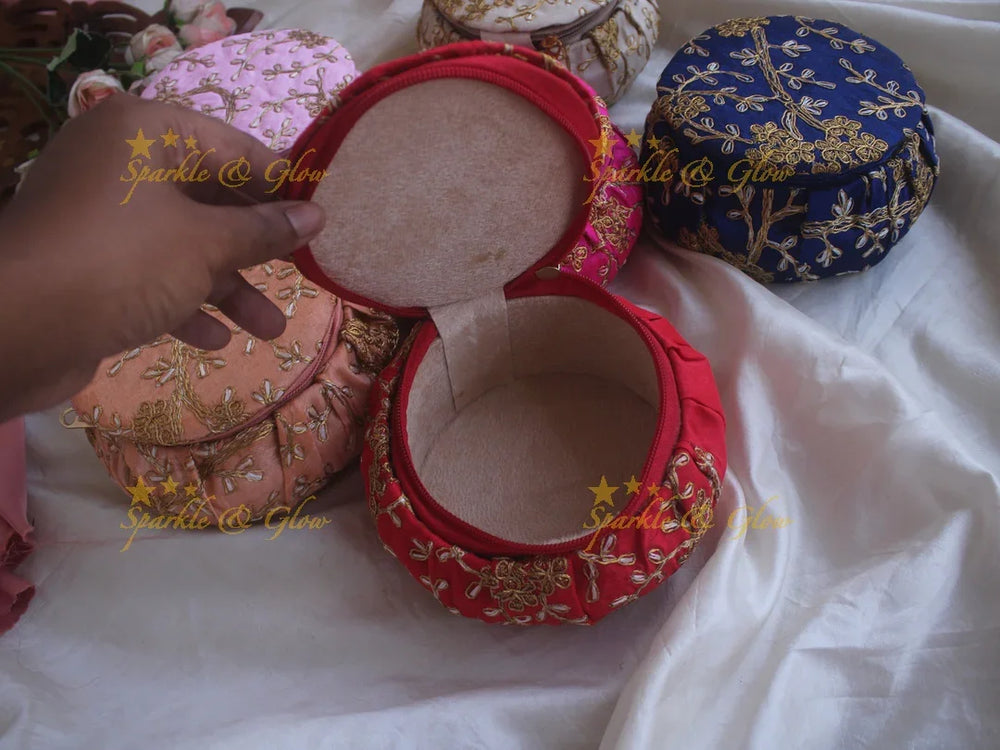 Embroiderd 5 inch diameter Matki return gifts - Sparkle and Glow