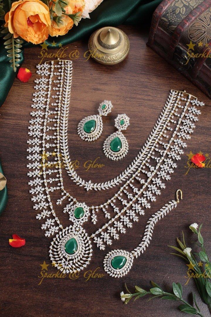 Statement AD layered haram with tikka - Green - Sparkle and Glow