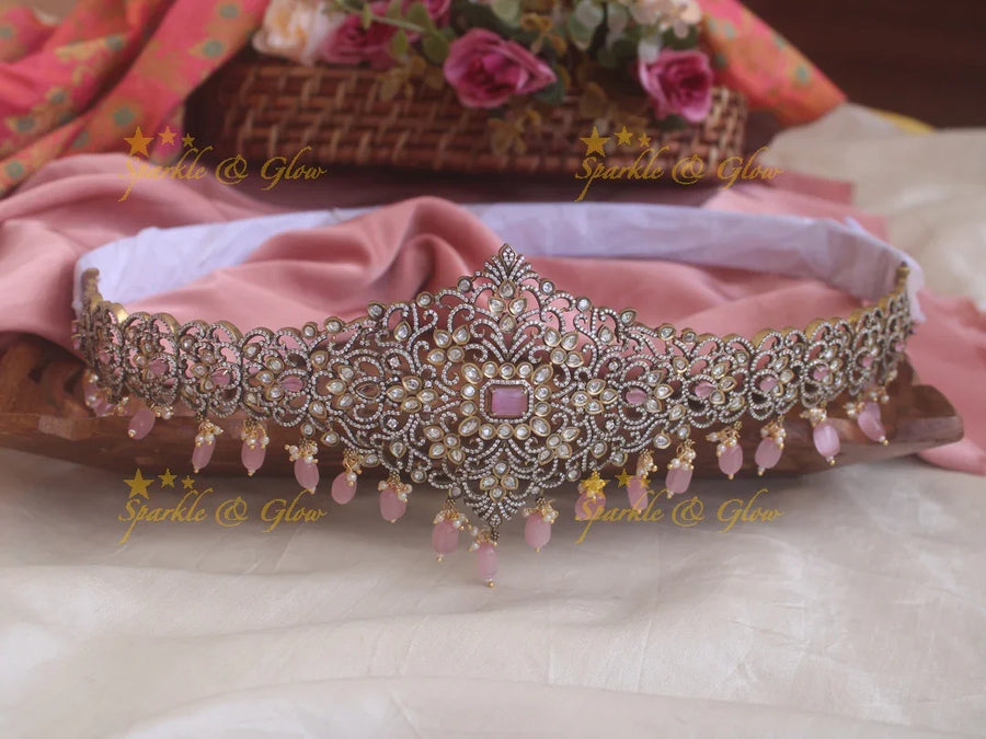 Stunning pink stones and beads black finish victorian ad hipbelt - Sparkle and Glow