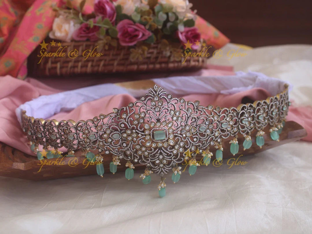 Stunning pink stones and beads black finish victorian ad hipbelt - Sparkle and Glow
