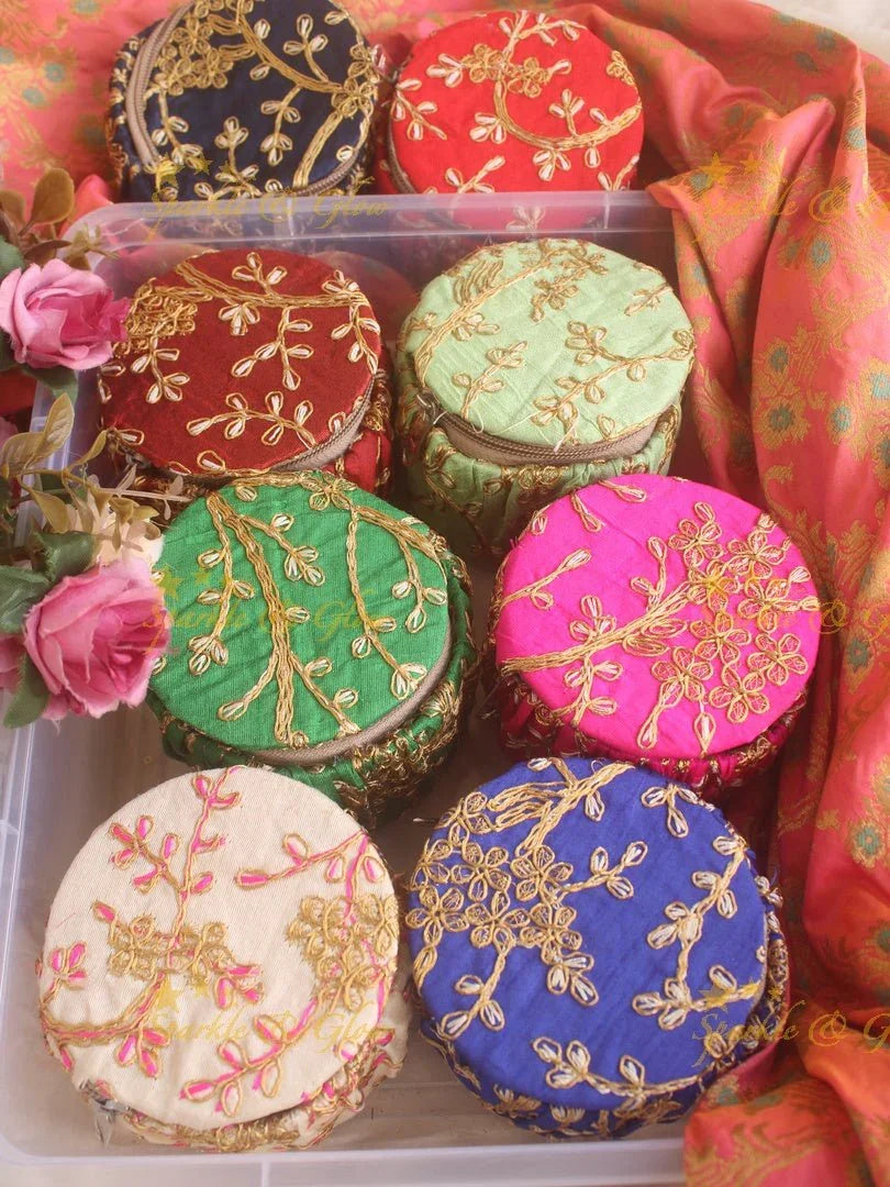 Embroiderd 5 inch diameter Matki return gifts - Set of 10 - Sparkle and Glow