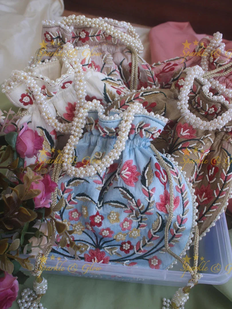 Embroidered 8.5*8 inch potli bags with pearls - Sparkle and Glow